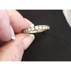 14K Yellow Gold and Cubic Zirconia Eternity Channel Set Band Ring Size 10 3.4gr